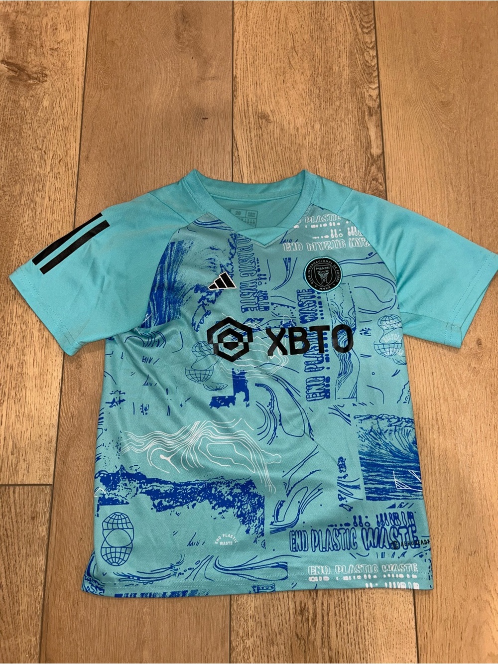 Adidas Inter Miami CF 2023 One Planet Replica Youth Small Jersey Acid Mint SZ 28